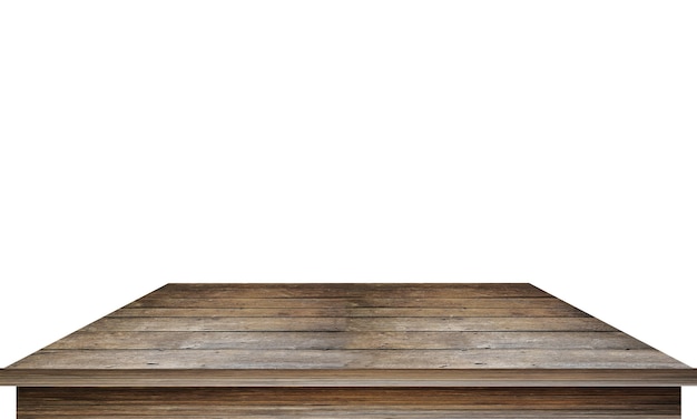 白い背景で隔離の空の木製テーブルトップ製品を表示または編集するために使用されます。