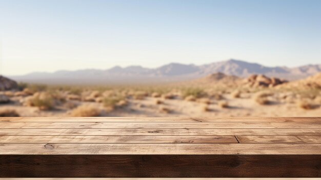 Photo the empty wooden table top with blur background of australian outback exuberant image