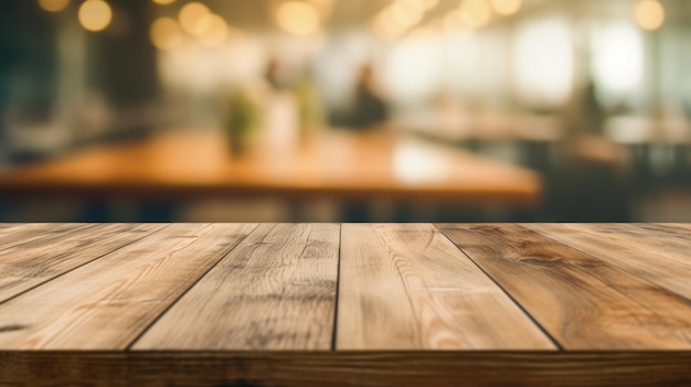 The empty wooden table top with blur background of cafe Exuberant image