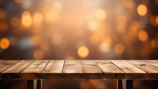 The empty wooden table top with blur background of empty room Exuberant