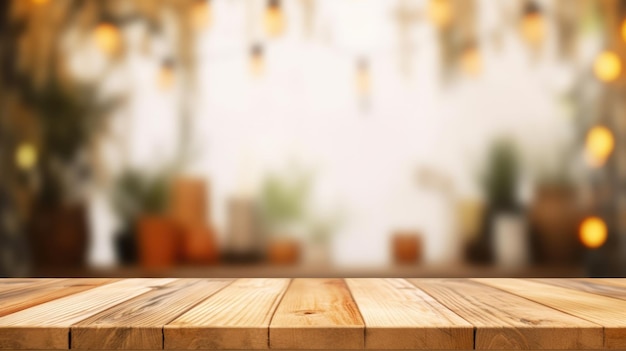 The empty wooden table top with blur background Exuberant image