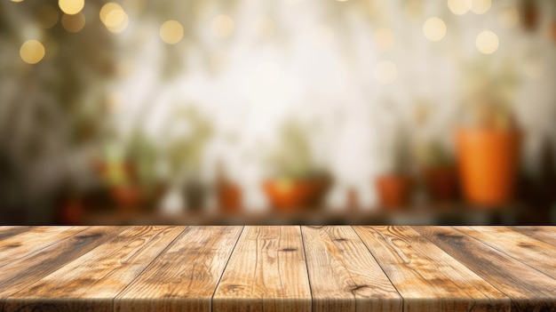 The empty wooden table top with blur background Exuberant image
