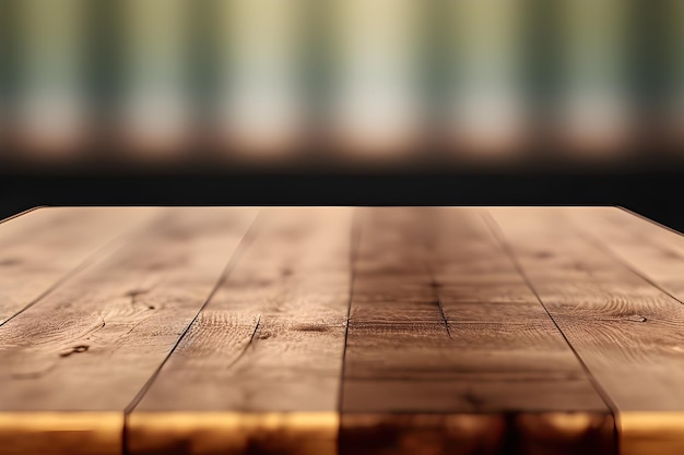 Empty wooden table top with blurred background