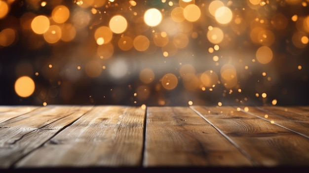 the empty wooden table top with bokeh background exuberant