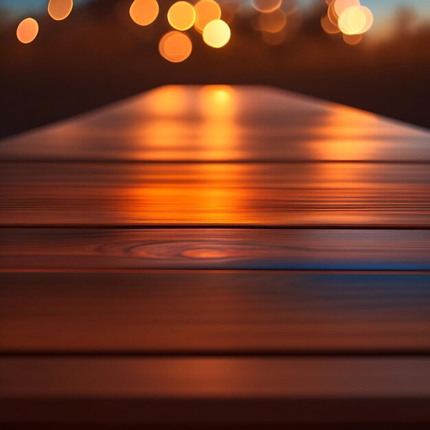 Empty wooden table top with bokeh lights