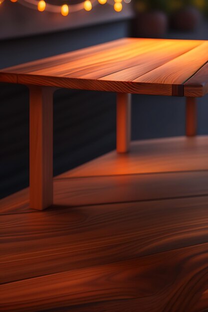 Empty wooden table top with bokeh lights