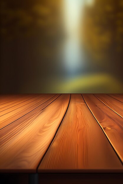 Empty wooden table top with bokeh lights