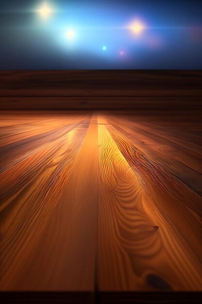 Empty wooden table top with bokeh lights