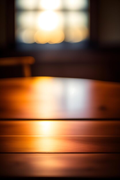 Empty wooden table top with bokeh lights