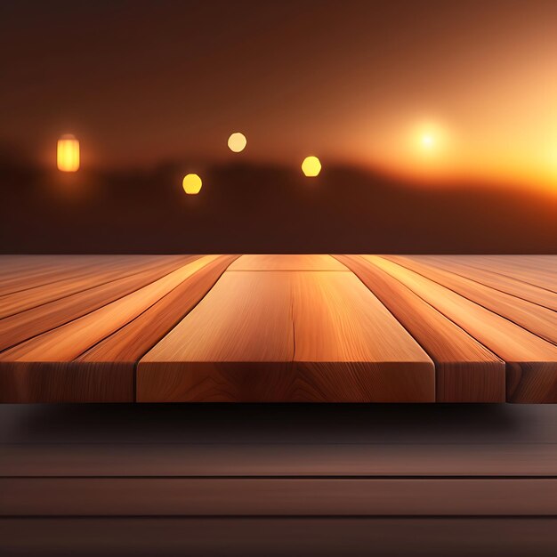 Empty wooden table top with bokeh lights