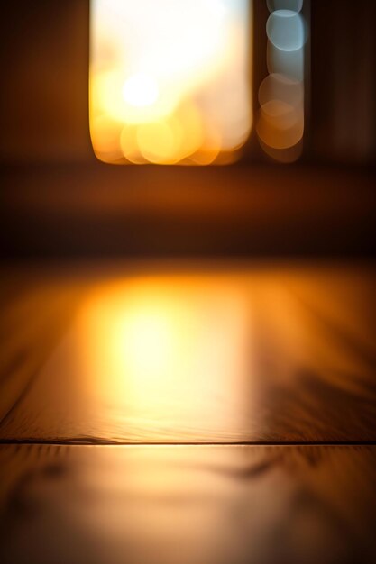 Empty wooden table top with bokeh lights