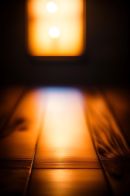 Empty wooden table top with bokeh lights