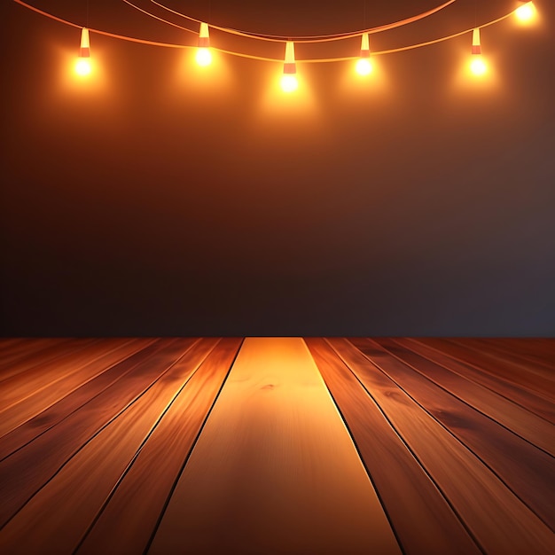 Empty wooden table top with bokeh lights