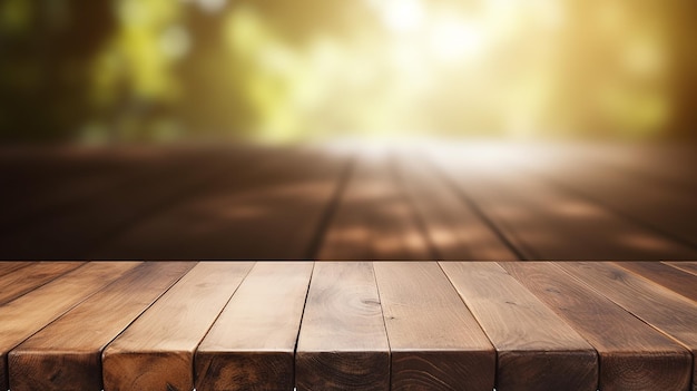 Foto tavolo vuoto in legno con vista su una stanza o su una scrivania in legno