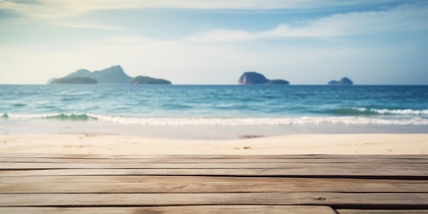 Empty Wooden Table In tropical beach