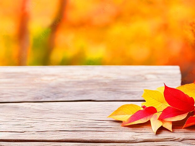 Empty wooden table with autumn background