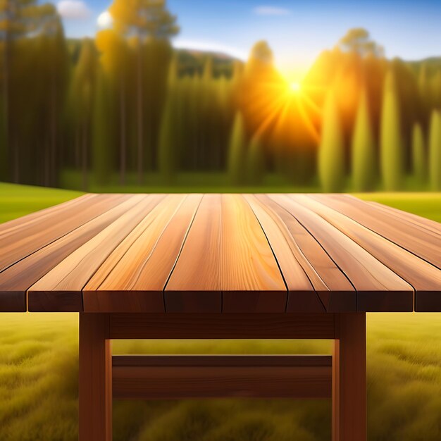 Empty wooden table with blurred background of outdoor