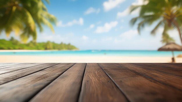 Empty wooden table with blurred background