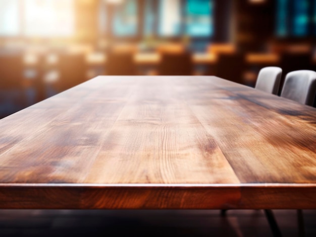 Пустой деревянный стол с размытым рестораном на заднем плане концепция обеда в ресторане Генеративный ИИ Генеративный ІИ