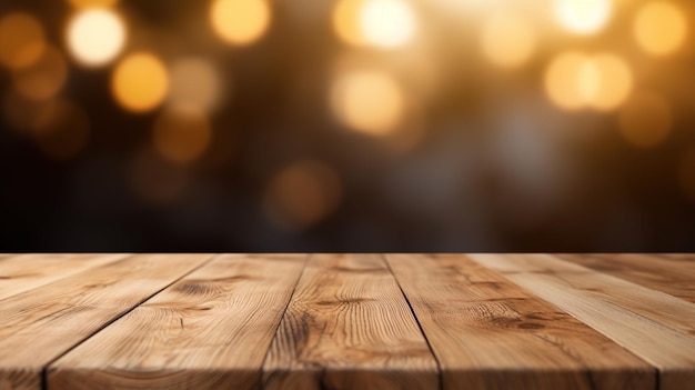 Photo empty wooden table with a blurry background tabletop for displaying products