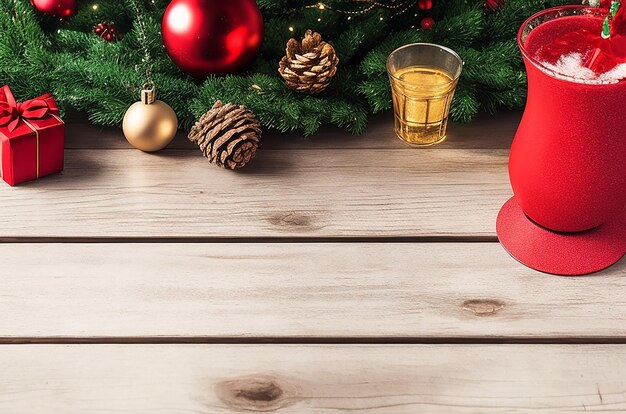 Empty wooden table with christmas theme in background generated by ai