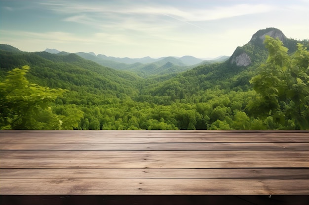 Empty Wooden Table with Nature Scenery Background