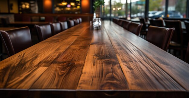 Photo empty wooden tables at a restaurant