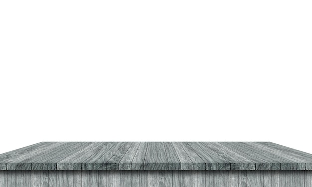 Tavolo in legno vuoto isolato su sfondo bianco, mock-up dei tuoi prodotti. Foto Premium