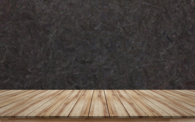 製品表示のための黒の大まかな背景テクスチャと空の木製卓上