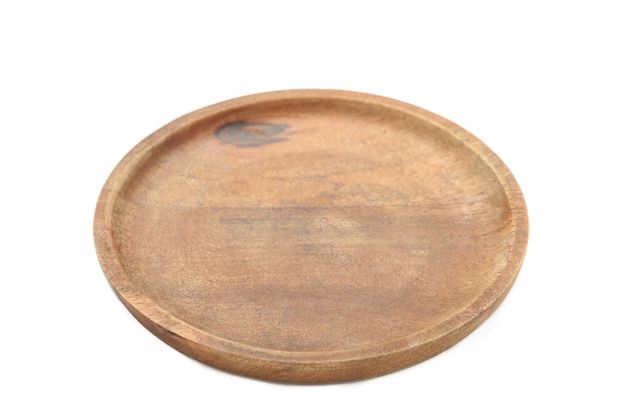 Photo empty wooden tray isolated on white background rectangular wooden dish top view