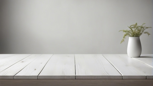 Empty wooden white table over white wall background product display montage generated by ai