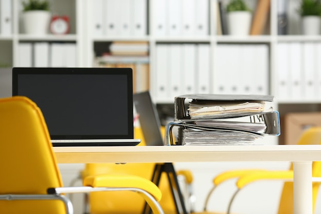 Empty workplace in office closeup