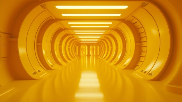 Empty yellow futuristic tunnel technology design