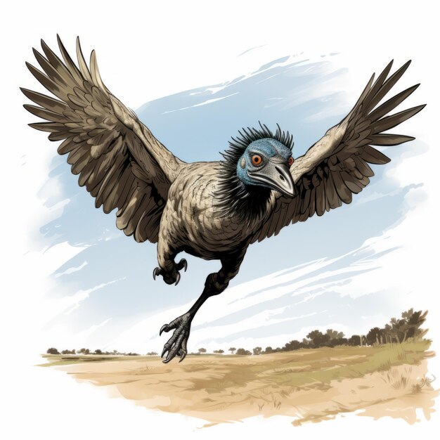 Emu In Flight A Comic Book Style Illustration By Travis Charest