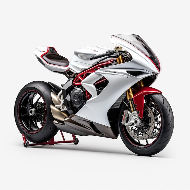 En gedurfde dynamische 3D Mv Agusta motorfiets op witte achtergrond