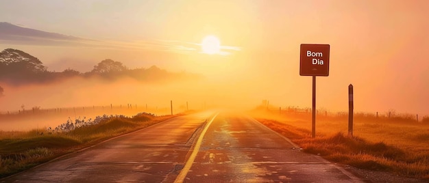 En schijn een helder Bom Dia wegteken onder de zon opkomen