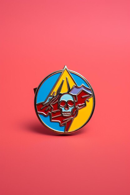 Photo enamel pin on a plain color background