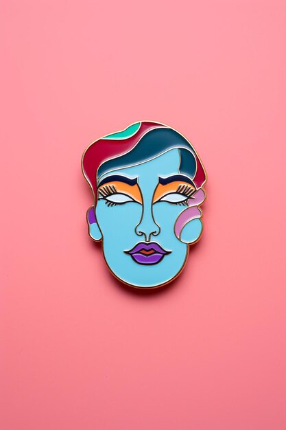 Photo enamel pin on a plain color background