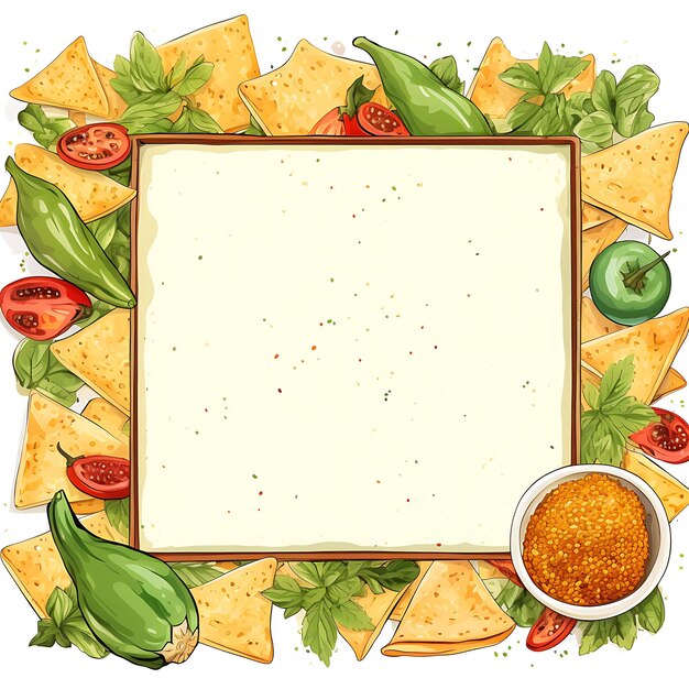 Enameled Brass Frame With Fattoush Salad Crispy Pita Chips a watercolor Nowruz Iran Festival Frame