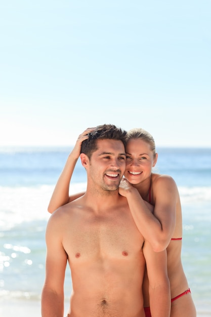 Enamored couple at the beach