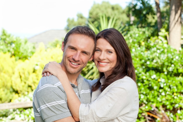 Enamored couple in the garden