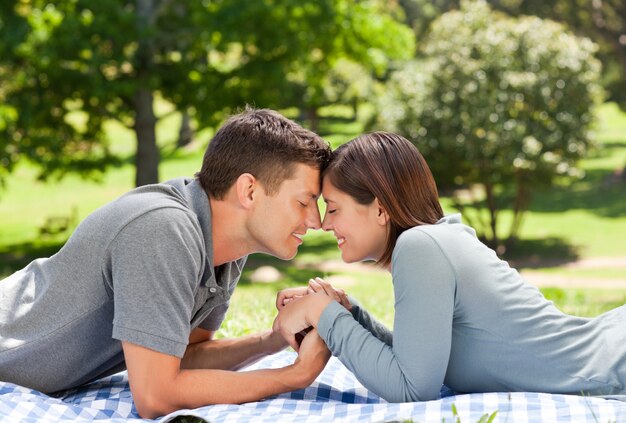 Enamored couple in the park 