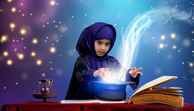 Enchanted beginnings tiny magicianintraining with wand and spellbook embarking on the journey