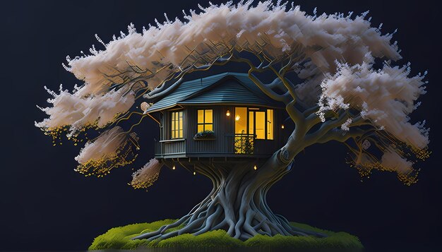 Фото Зачарованный сад бонсай, домик на дереве, уют, обои