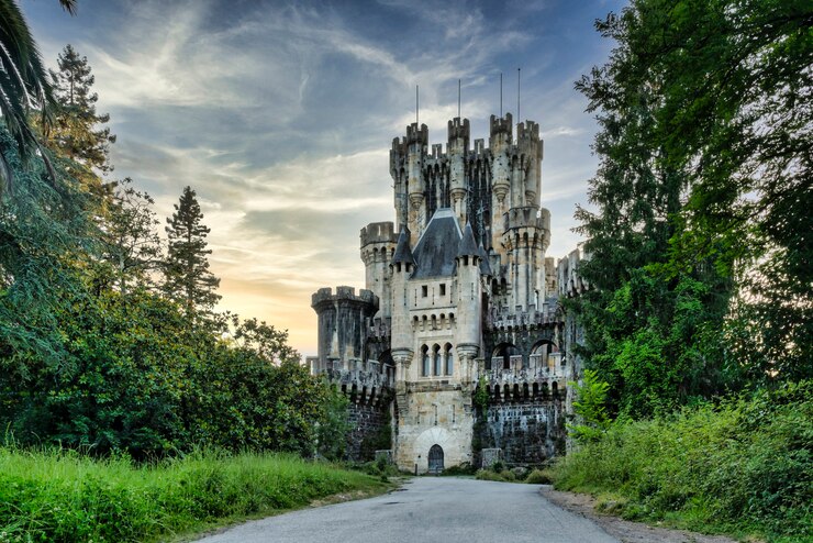Photo enchanted castle of butron in bilbao, spain