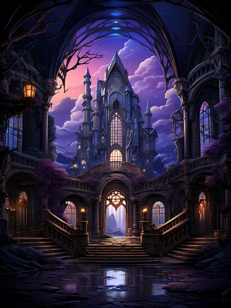 Photo enchanted castle wander through the halls of an enchanted ca digital concept art landscape concept