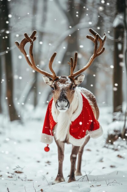 Photo enchanted christmas festive deer in snowy wonderland captures holiday magic generative ai
