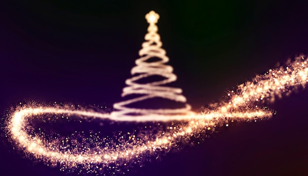 Photo enchanted christmas glowing particles and trail transforming into christmas tree and decorations