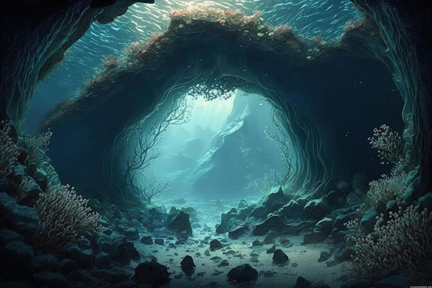 Enchanted Depths Discovering a Sea Cave's Hidden Treasures Generative AI