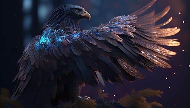 Зачарованный орел Мифическая птица красоты, грации и силы, олицетворяющая свободу и мудрость, цифровая художественная иллюстрация Генеративный ИИ